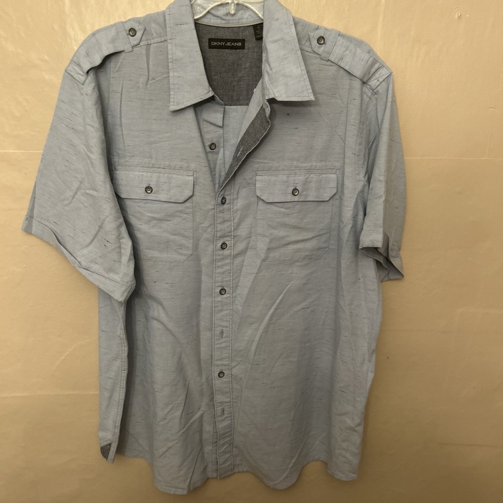 Mens‎ DKNY Jeans XXL Blue Short Sleeve Front Pocket Shirt